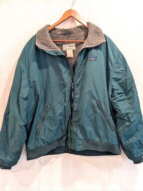Vintage L.L. BEAN Teal Puffer Warm-up Jacket with Fleece Collar Size XL